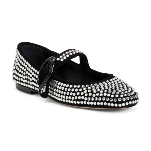 LARROUDE Handmade In Brazil Suede Vero Studded Mary Jane Ballet Flats - Picture 1 of 3